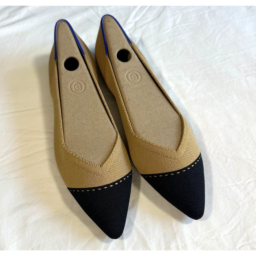 Rothy’s The Point II Camel Captoe Black Blue Colorblock Knit Slip On Flats Sz 8
